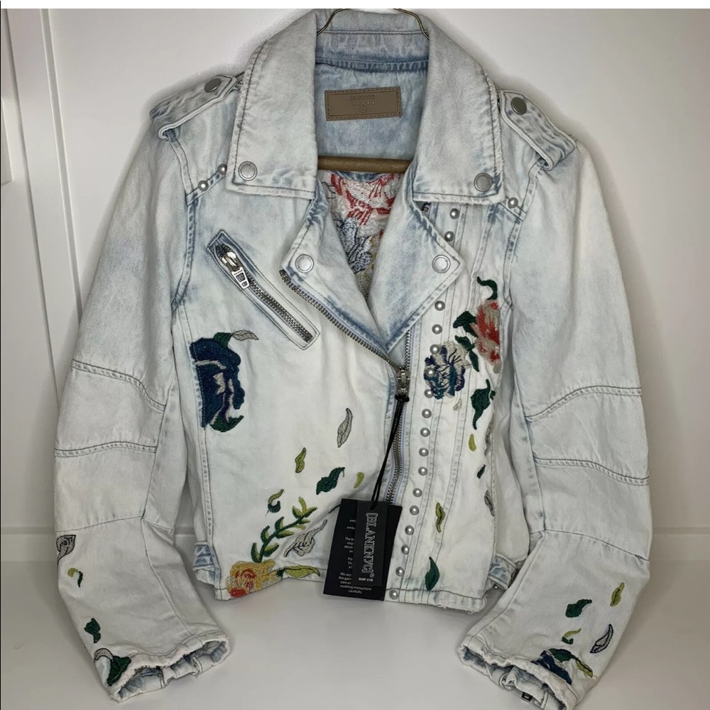 BlankNYC Denim Sitting Pretty Floral Moto Jacket